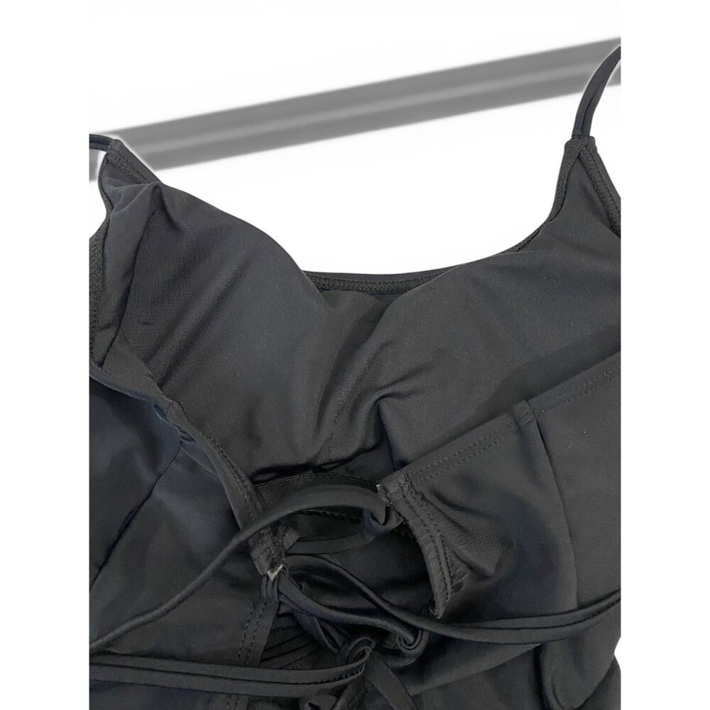 NWT SHEIN Black One Piece Swimsuit Lace Up Crossed Straps Girls Swimwear - Picture 6 of 8